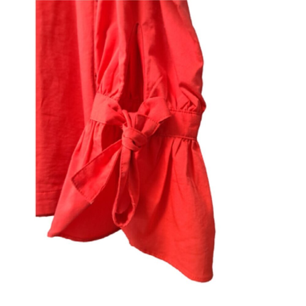 Elegant Red Long Sleeve Blouse with Bow Tie Accent Sz L - Picture 3 of 5